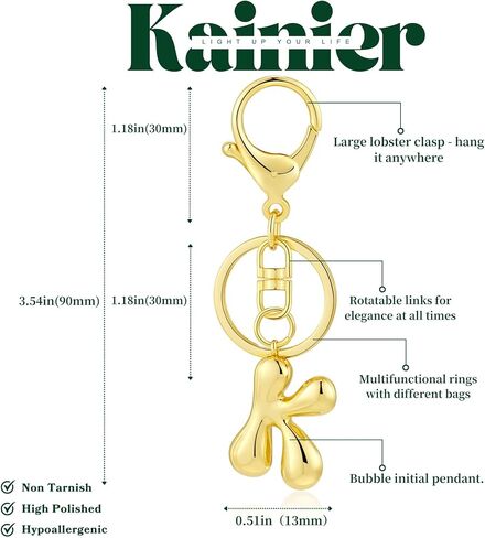 Kainier Gold Bubble سلسلة المفاتيح الأولية للنساء حقيبة سحر المحفظة الرئيسية الأبجدية حقائب اليد القلادة هدية هدية in Kuwait
