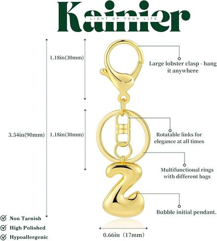 Kainier Gold Bubble سلسلة المفاتيح الأولية للنساء حقيبة سحر المحفظة الرئيسية الأبجدية حقائب اليد القلادة هدية هدية in Kuwait