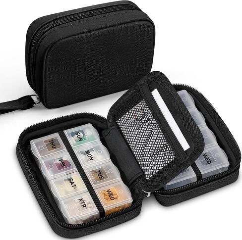 Zannaki Cute Pill Organizer for Purse with Two Removable 7-Day Pill Box, Travel PU Leather Pill Case, Portable Weekly Pill Container with Storage Bag to Hold Vitamins, Fish Oils, Supplements (Pink) in Saudi Arabia