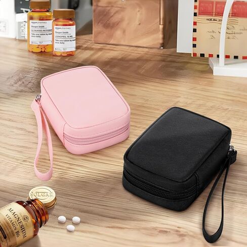 Zannaki Cute Pill Organizer for Purse with Two Removable 7-Day Pill Box, Travel PU Leather Pill Case, Portable Weekly Pill Container with Storage Bag to Hold Vitamins, Fish Oils, Supplements (Pink) in Saudi Arabia