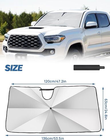 joytutus windshield sunshade smbrella for Dodge RAM 2010-2025 ، غطاء حماية أشعة الشمس الداخلية للسيارات ، طلاء كتلة UV الفضي من التيتانيوم ، حماية عزل حرارة النافذة الأمامية in Kuwait