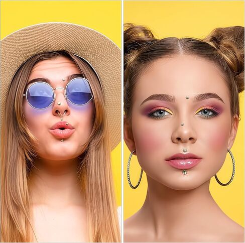 Face Gems Stickers Self-Adhesive Face Jewels Fake Lip Studs, Fake Lip Piercing Fake Nose Stud Eyebrow Stud, Non Piercing Nose Stud Stick on Belly Button Sticker Body Jewelry Punk Makeup Accessories in Saudi Arabia