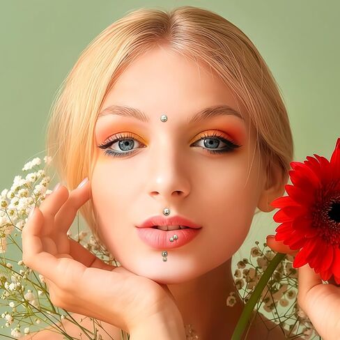 Face Gems Stickers Self-Adhesive Face Jewels Fake Lip Studs, Fake Lip Piercing Fake Nose Stud Eyebrow Stud, Non Piercing Nose Stud Stick on Belly Button Sticker Body Jewelry Punk Makeup Accessories in Saudi Arabia