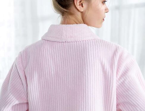 Women's Light Purple Drop Needle Coral Fleece Shawl Collar Button FrontBed Jacket in Kuwait
