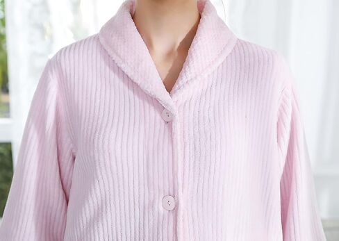 Women's Light Purple Drop Needle Coral Fleece Shawl Collar Button FrontBed Jacket in Kuwait