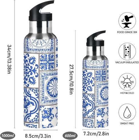 Sports Water Bottle - BPA Free Leakproof Vacuum Abstract Insulated Stainless Steel Water Jug, Thermo Bottle with Straw Lid for Gym, Kitchen, Working, Outdoor Sport，Blue Electric Lightning in Saudi Arabia
