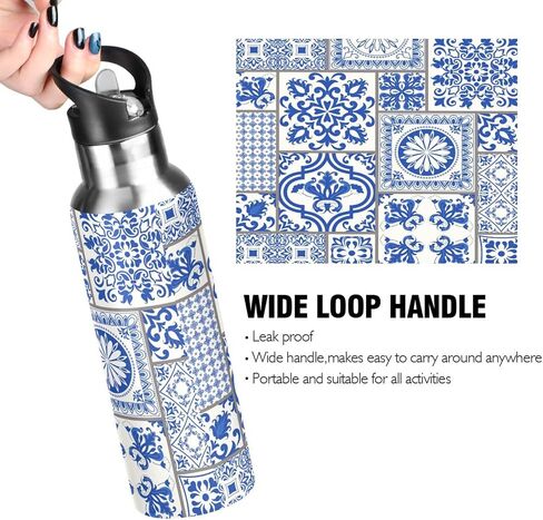 Sports Water Bottle - BPA Free Leakproof Vacuum Abstract Insulated Stainless Steel Water Jug, Thermo Bottle with Straw Lid for Gym, Kitchen, Working, Outdoor Sport，Blue Electric Lightning in Saudi Arabia