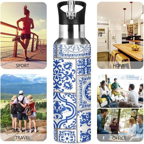 Sports Water Bottle - BPA Free Leakproof Vacuum Abstract Insulated Stainless Steel Water Jug, Thermo Bottle with Straw Lid for Gym, Kitchen, Working, Outdoor Sport，Blue Electric Lightning in Saudi Arabia
