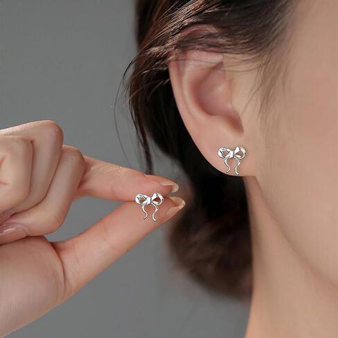 SLUYNZ 925 Sterling Silver Bow Stud Earrings for Women Teens Bow Ribbon Earrings Stud Bowknot Earrings in Saudi Arabia
