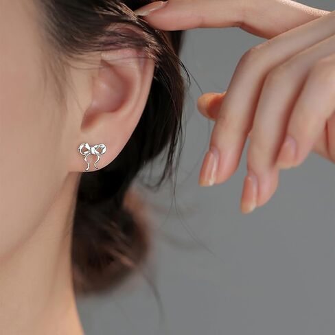 SLUYNZ 925 Sterling Silver Bow Stud Earrings for Women Teens Bow Ribbon Earrings Stud Bowknot Earrings in Saudi Arabia