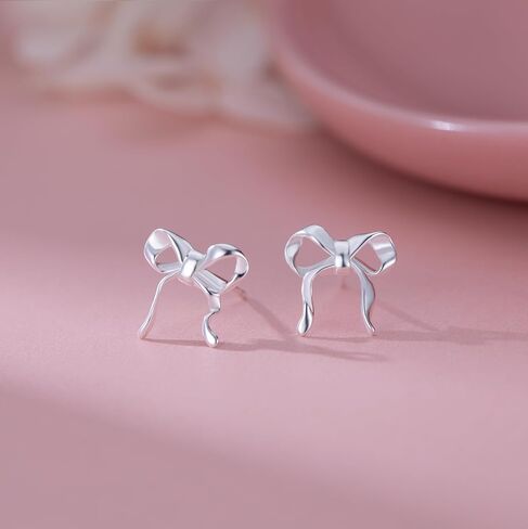 SLUYNZ 925 Sterling Silver Bow Stud Earrings for Women Teens Bow Ribbon Earrings Stud Bowknot Earrings in Saudi Arabia