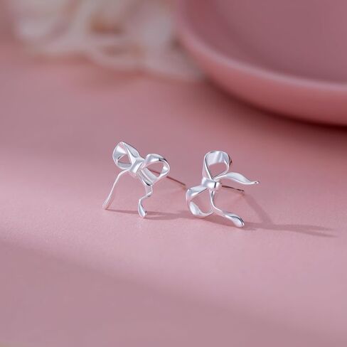 SLUYNZ 925 Sterling Silver Bow Stud Earrings for Women Teens Bow Ribbon Earrings Stud Bowknot Earrings in Saudi Arabia