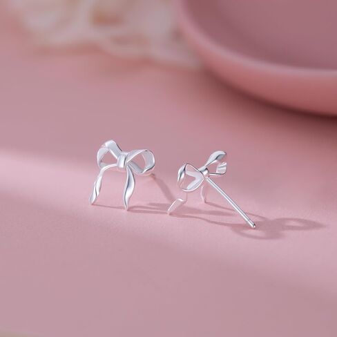 SLUYNZ 925 Sterling Silver Bow Stud Earrings for Women Teens Bow Ribbon Earrings Stud Bowknot Earrings in Saudi Arabia