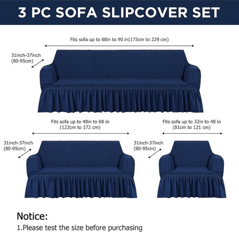 3 Pcs Sofa Slipcover Set for Couch Cushion Durable Washable High Elastic Stretchable Furniture Couch Covers with Skirt for Sofa Loveseat Arm Chair(Khaki,Seersucker) in Saudi Arabia