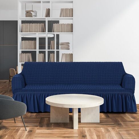 3 Pcs Sofa Slipcover Set for Couch Cushion Durable Washable High Elastic Stretchable Furniture Couch Covers with Skirt for Sofa Loveseat Arm Chair(Khaki,Seersucker) in Saudi Arabia
