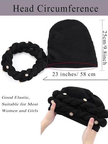 Urieo African Turban Head Warp Twisted Braid Headwarp Soft Pre-Tied Head Cover Flower Headscarf for Women in Kuwait