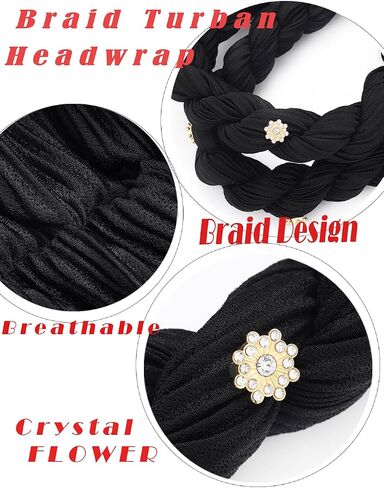 Urieo African Turban Head Warp Twisted Braid Headwarp Soft Pre-Tied Head Cover Flower Headscarf for Women in Kuwait