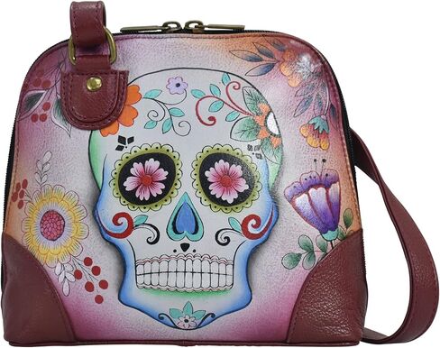 Anna by Anuschka Women's Hand Painted Leather Small Multi Compartment Zip-Around Organizer, Denim Paisley Floral in Kuwait