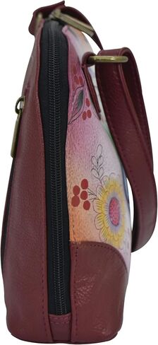 Anna by Anuschka Women's Hand Painted Leather Small Multi Compartment Zip-Around Organizer, Denim Paisley Floral in Kuwait