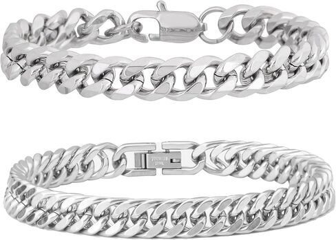 2Pcs Silver Gold Black Cuban Link Bracelet for Men Stainless Steel Cuban Link Chain Bracelet Set 7.5/8.3/9 Inches in Saudi Arabia