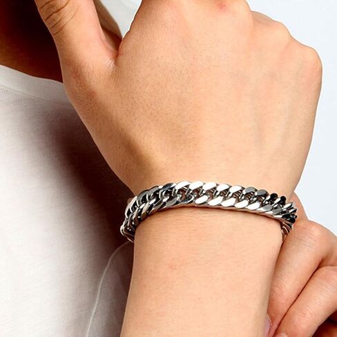 2Pcs Silver Gold Black Cuban Link Bracelet for Men Stainless Steel Cuban Link Chain Bracelet Set 7.5/8.3/9 Inches in Saudi Arabia