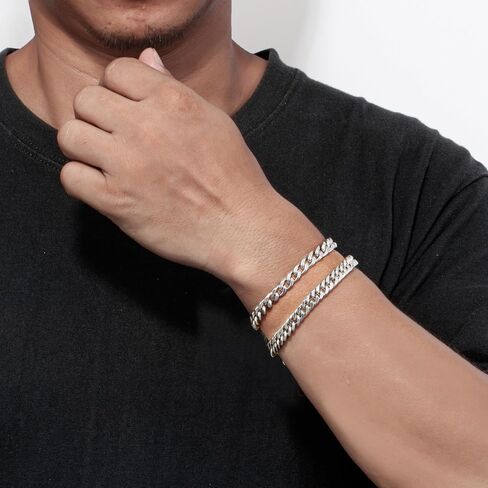 2Pcs Silver Gold Black Cuban Link Bracelet for Men Stainless Steel Cuban Link Chain Bracelet Set 7.5/8.3/9 Inches in Saudi Arabia