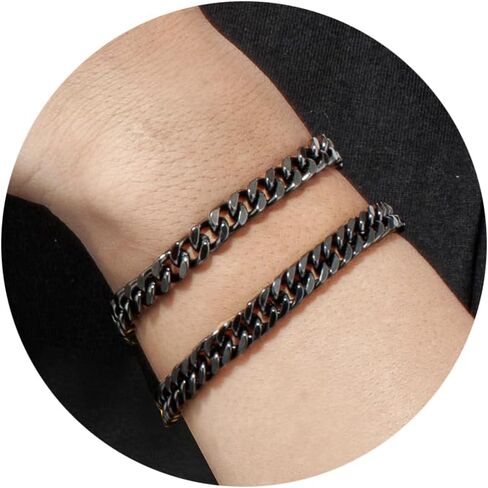 2Pcs Silver Gold Black Cuban Link Bracelet for Men Stainless Steel Cuban Link Chain Bracelet Set 7.5/8.3/9 Inches in Kuwait