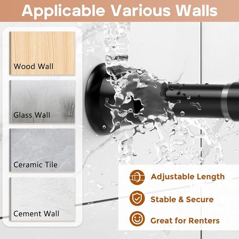2 Pack Black Spring Tension Curtain Rods 23-46 Inch Adjustable Expandable Spring Loaded Curtain Rods No Drilling Suitable for Small Short Tension Rods Doors, Windows, Closet in Saudi Arabia
