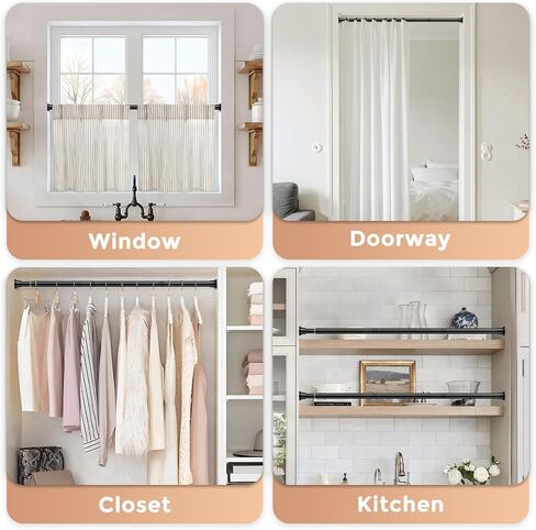 2 Pack Black Spring Tension Curtain Rods 23-46 Inch Adjustable Expandable Spring Loaded Curtain Rods No Drilling Suitable for Small Short Tension Rods Doors, Windows, Closet in Saudi Arabia