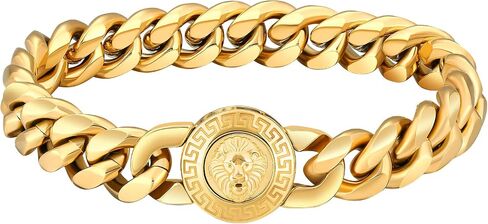 KRKC&CO 12/14mm Mens Cuban Link Bracelet, 18k Gold Plated Miami Thick Bracelet, Cross, Compass, Skulls Round, Carve Clasp, Durable Anti-tarnish Urban Street-wear Hip Hop Jewelry for Him in Kuwait
