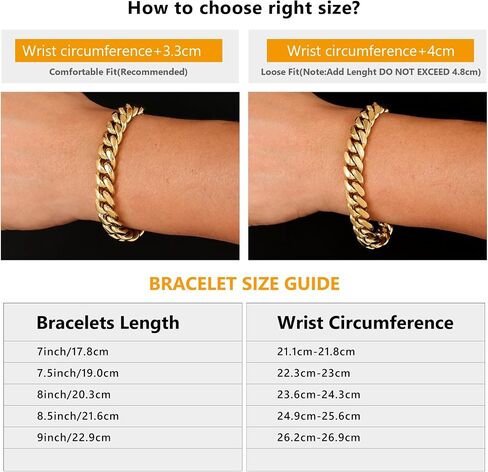 KRKC&CO 12/14mm Mens Cuban Link Bracelet, 18k Gold Plated Miami Thick Bracelet, Cross, Compass, Skulls Round, Carve Clasp, Durable Anti-tarnish Urban Street-wear Hip Hop Jewelry for Him in Kuwait