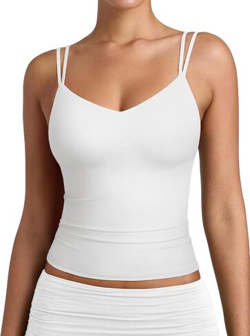 Pinkmstyle Women Sexy v Tank Tank أعلى بلا أكمام مزدوجة مبطنة ضئيلة نحيفة الصيف مزدوجة الحزام in Kuwait