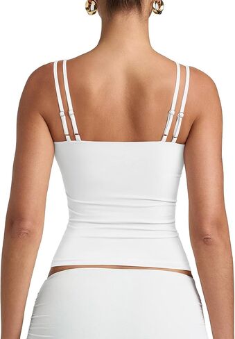Pinkmstyle Women Sexy v Tank Tank أعلى بلا أكمام مزدوجة مبطنة ضئيلة نحيفة الصيف مزدوجة الحزام in Kuwait