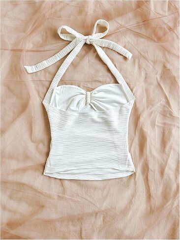 SOLY HUX Women's V Neck Halter Tops Open Back Y2k Ruched Floral Metal Summer Going Out Cami Tops in Kuwait