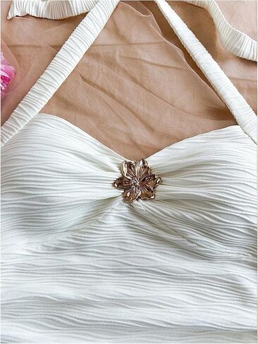 SOLY HUX Women's V Neck Halter Tops Open Back Y2k Ruched Floral Metal Summer Going Out Cami Tops in Kuwait