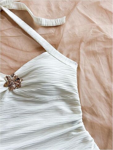 SOLY HUX Women's V Neck Halter Tops Open Back Y2k Ruched Floral Metal Summer Going Out Cami Tops in Kuwait