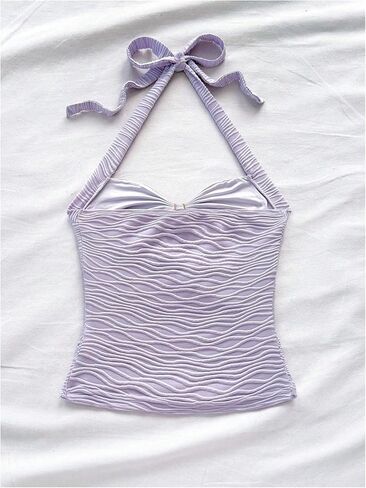 SOLY HUX Women's V Neck Halter Tops Open Back Y2k Ruched Floral Metal Summer Going Out Cami Tops in Kuwait