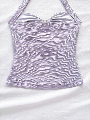 SOLY HUX Women's V Neck Halter Tops Open Back Y2k Ruched Floral Metal Summer Going Out Cami Tops in Kuwait