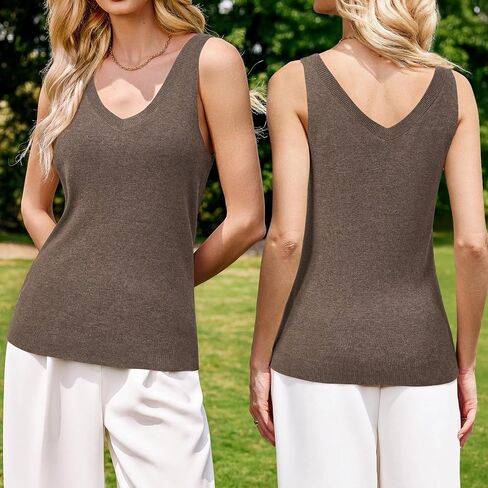 Arach&Cloz 2025 Women's Non See Through Tank Tops Lightweight Double V Neck Summer Sleeveless Knit Business Casual Outfits in Saudi Arabia