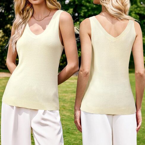 Arach&Cloz 2025 Women's Non See Through Tank Tops Lightweight Double V Neck Summer Sleeveless Knit Business Casual Outfits in Saudi Arabia