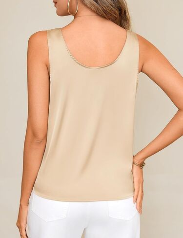 Totatuit Women Silk Satin Tank Tops Dary Scoop Neck Camisolelessless Blouses Dirts Dancal Summer Tank in Kuwait