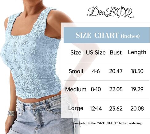 DouBCQ Women Cute Crop Tank Top Square Neck Wide Strap Vest Slim Fit Floral Lettuce Trim Cropped Cami Tops in Saudi Arabia