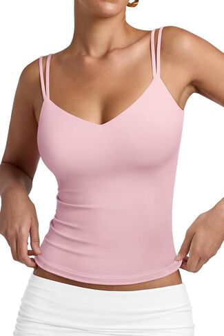 Pinkmstyle Women Sexy v Tank Tank أعلى بلا أكمام مزدوجة مبطنة ضئيلة نحيفة الصيف مزدوجة الحزام in Kuwait