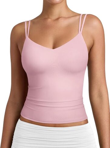 Pinkmstyle Women Sexy v Tank Tank أعلى بلا أكمام مزدوجة مبطنة ضئيلة نحيفة الصيف مزدوجة الحزام in Kuwait
