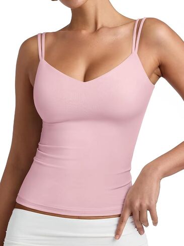 Pinkmstyle Women Sexy v Tank Tank أعلى بلا أكمام مزدوجة مبطنة ضئيلة نحيفة الصيف مزدوجة الحزام in Kuwait