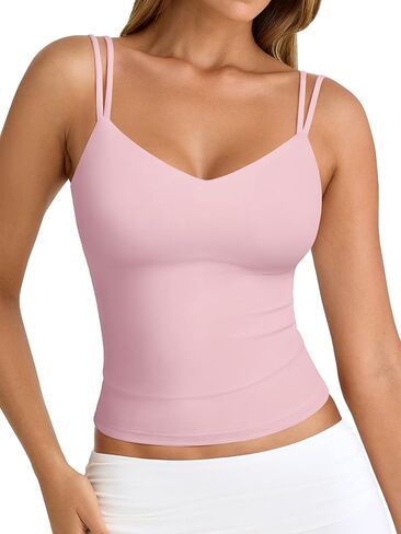 Pinkmstyle Women Sexy v Tank Tank أعلى بلا أكمام مزدوجة مبطنة ضئيلة نحيفة الصيف مزدوجة الحزام in Kuwait