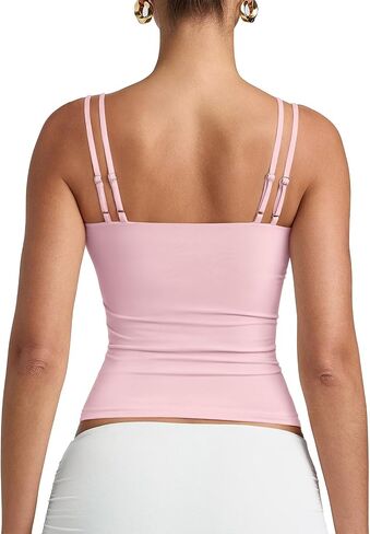 Pinkmstyle Women Sexy v Tank Tank أعلى بلا أكمام مزدوجة مبطنة ضئيلة نحيفة الصيف مزدوجة الحزام in Kuwait