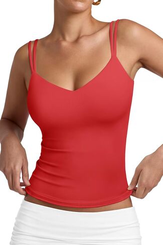 Pinkmstyle Women Sexy v Tank Tank أعلى بلا أكمام مزدوجة مبطنة ضئيلة نحيفة الصيف مزدوجة الحزام in Kuwait