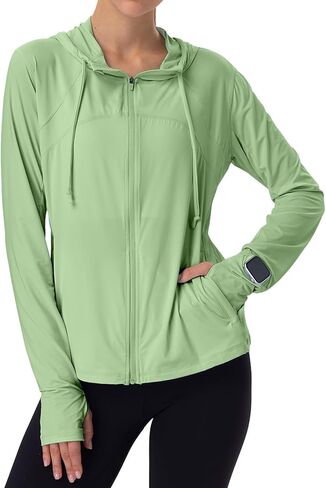 Womens Sun Protection Hoodie SPF Jacket Lightweight Full Zip Up Summer UV UPF 50+ with Pockets Thumb Hole in Kuwait