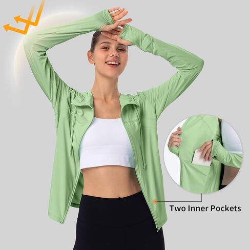 Womens Sun Protection Hoodie SPF Jacket Lightweight Full Zip Up Summer UV UPF 50+ with Pockets Thumb Hole in Kuwait